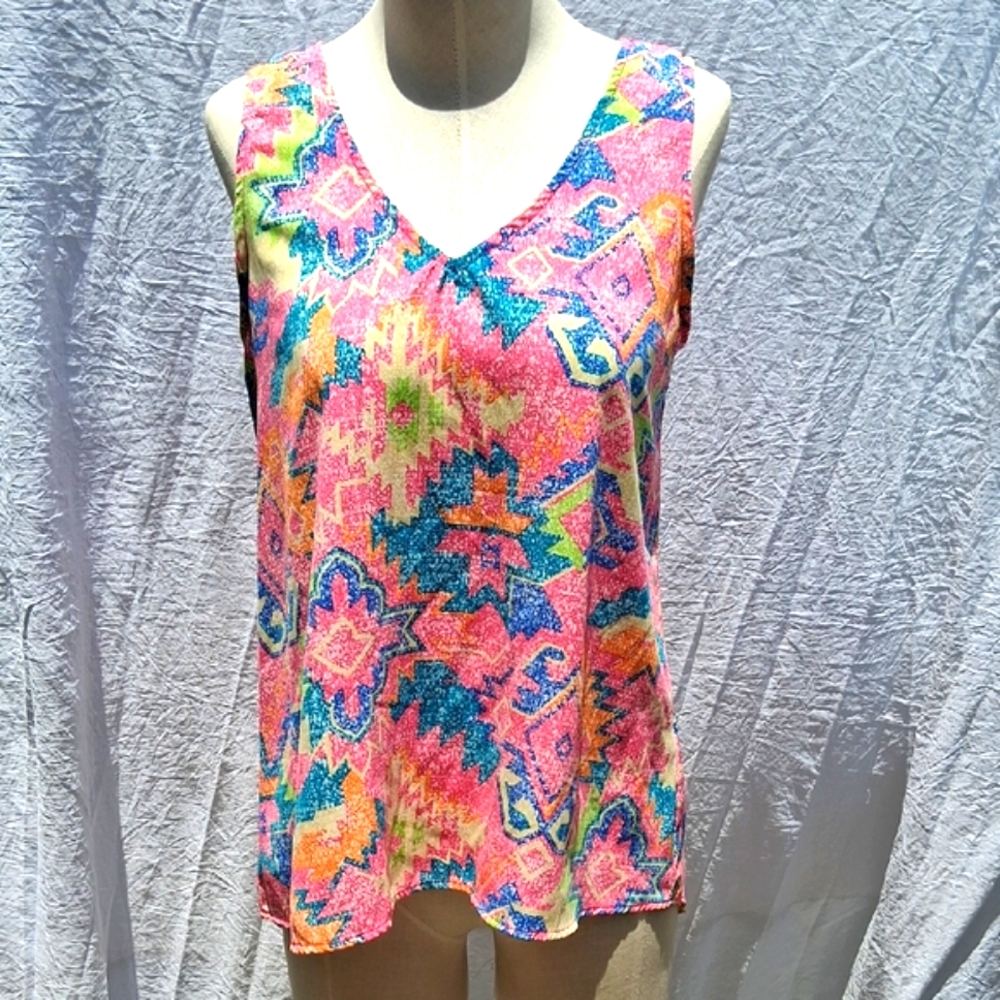 Colorful Sleeveless Ladies Willy Jay's Top, Back Strap, sz M
